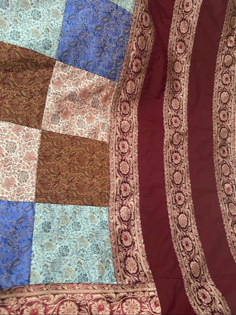 Vintage New Stock Al Jaber Gallery Dubai Patchwork Paisley Bed Coverlet 1990s